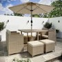 8 Seater Beige Rattan Cube Garden Dining Set with Parasol