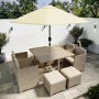 8 Seater Beige Rattan Cube Garden Dining Set with Parasol