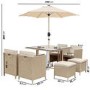 8 Seater Beige Rattan Cube Garden Dining Set with Parasol