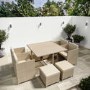 8 Seater Beige Rattan Cube Garden Dining Set with Parasol