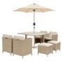 8 Seater Beige Rattan Cube Garden Dining Set with Parasol