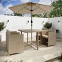 4 Seater Beige Rattan Cube Outdoor Dining Set with Parasol