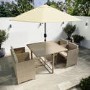 4 Seater Beige Rattan Cube Outdoor Dining Set with Parasol