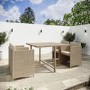 4 Seater Beige Rattan Cube Outdoor Dining Set with Parasol