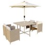 4 Seater Beige Rattan Cube Outdoor Dining Set with Parasol