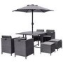 8 Seater Charcoal Rattan Cube Garden Dining Set with Parasol