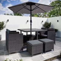 8 Seater Charcoal Rattan Cube Garden Dining Set with Parasol