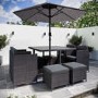 8 Seater Charcoal Rattan Cube Garden Dining Set with Parasol