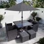 8 Seater Charcoal Rattan Cube Garden Dining Set with Parasol