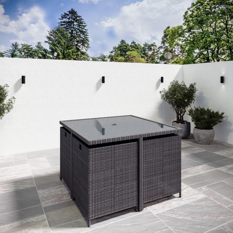 8 Seater Charcoal Rattan Cube Garden Dining Set with Parasol