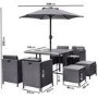 8 Seater Charcoal Rattan Cube Garden Dining Set with Parasol