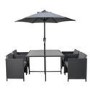 4 Seater Charcoal Rattan Cube Garden Dining Set with Parasol