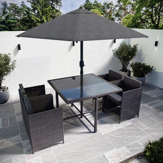 4 Seater Charcoal Rattan Cube Garden Dining Set with Parasol