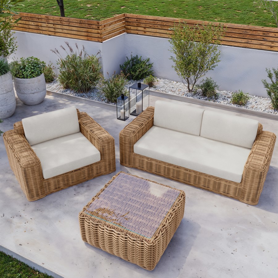 3 Seater Thick Rattan Armchair & Sofa Garden Set