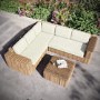 5 Seater Beige Rattan Garden Corder Sofa with Matching Coffee Table