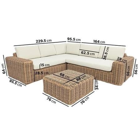 5 Seater Beige Rattan Garden Corder Sofa with Matching Coffee Table