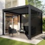 3 x 3m LED Light Heavy Duty Charcoal Aluminium Pergola with Louvred Shutter Roof with Two Textilene Side Panels