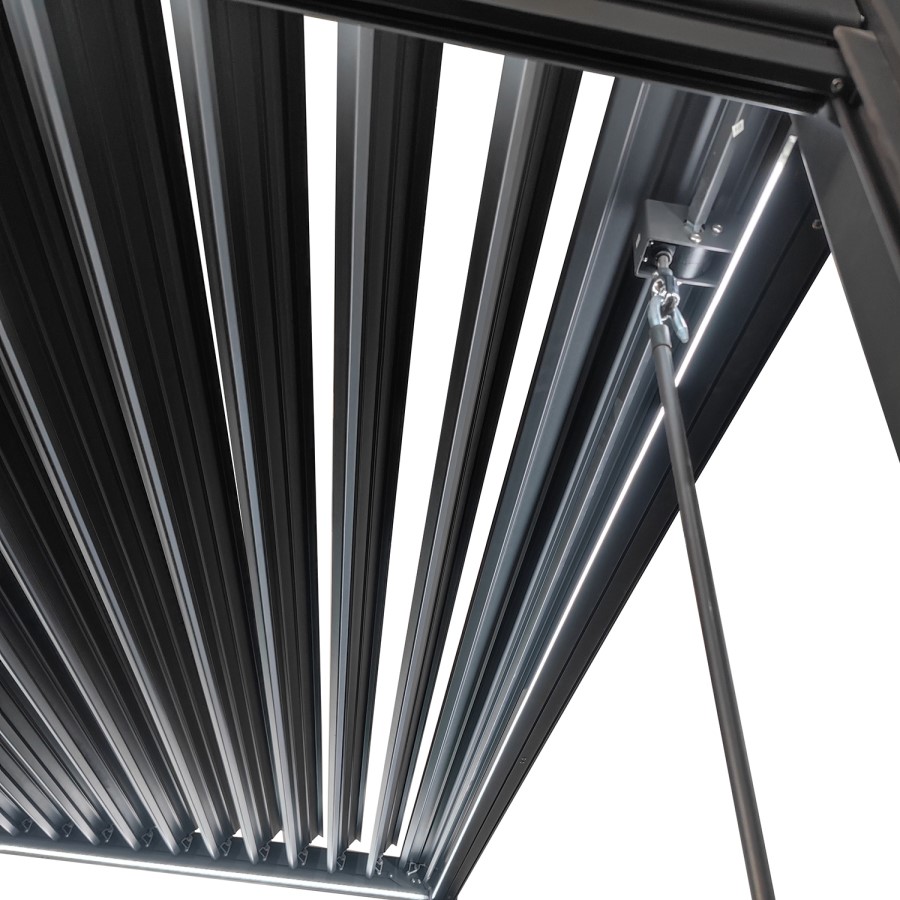 3 x 3m LED Light Heavy Duty Charcoal Aluminium Pergola with Louvred Shutter Roof with Two Textilene Side Panels