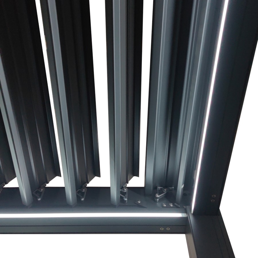3 x 3m LED Light Heavy Duty Charcoal Aluminium Pergola with Louvred Shutter Roof with Two Textilene Side Panels