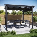 FTR232 3 x 3m Aluminium Charcoal Pergola with Retractable Fabric Roof