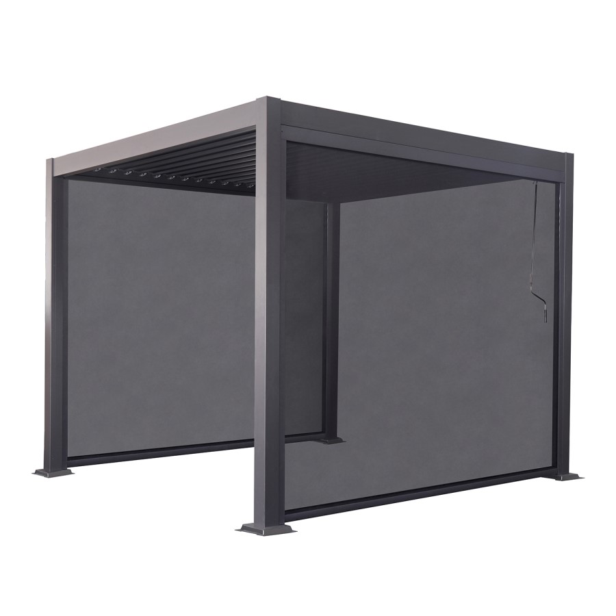 3x3m Heavy Duty Charcoal Aluminium Pergola with Adjustable Louvered Roof with Two Textilene Side Panels