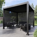 FTR233A 3 x 3m Heavy Duty Aluminium Charcoal Louvred Pergola & 2 Textilene Side Panels