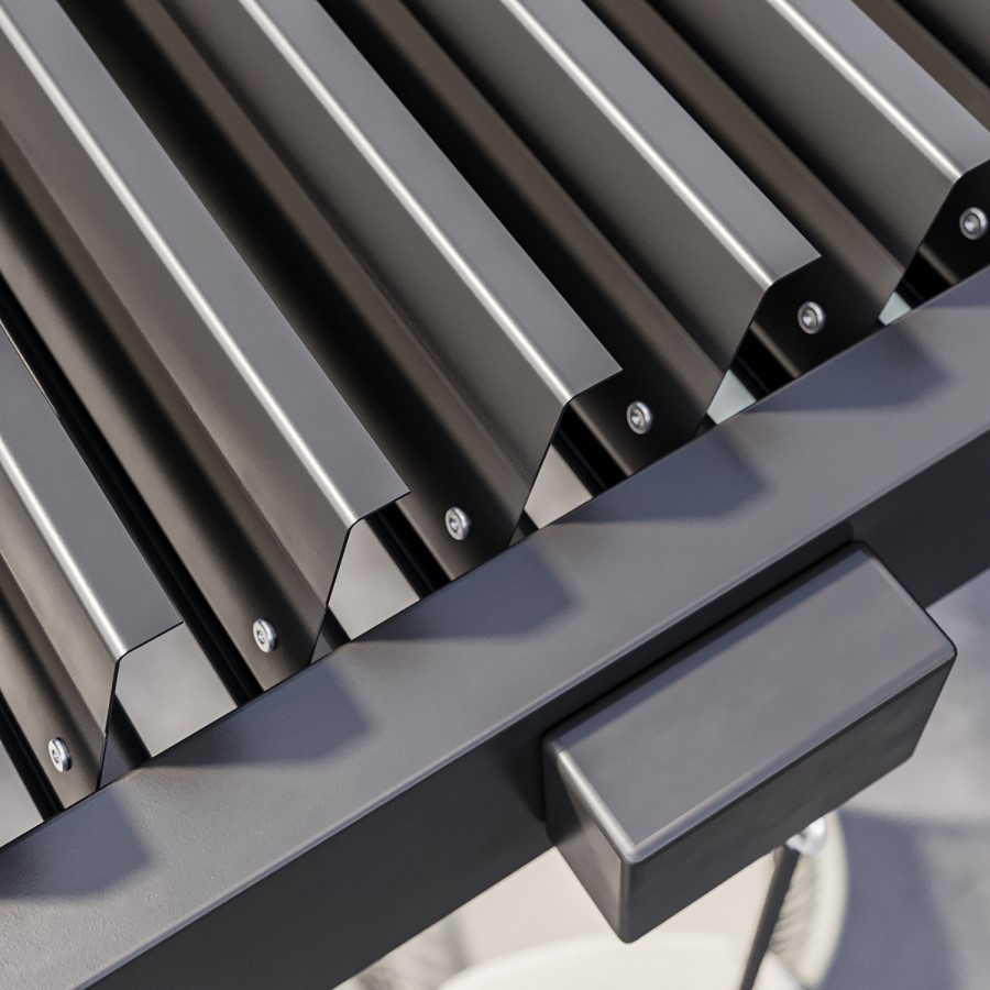 3x3m Heavy Duty Charcoal Aluminium Pergola with Adjustable Louvered Roof with Two Textilene Side Panels