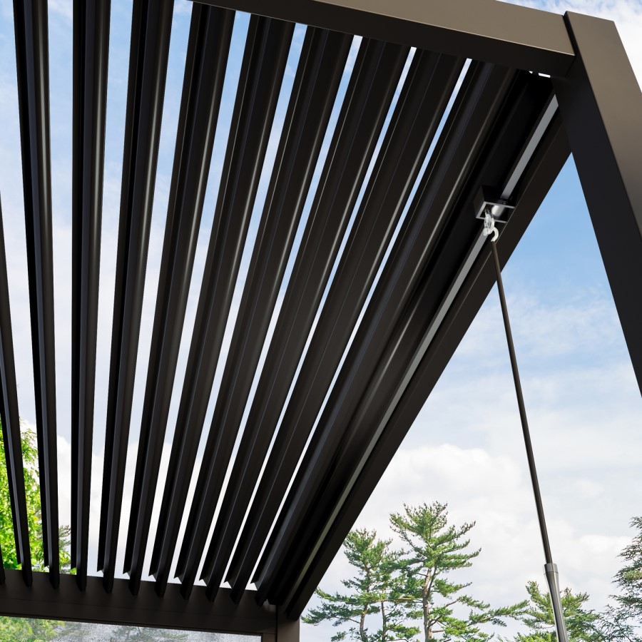 3x3m Heavy Duty Charcoal Aluminium Pergola with Adjustable Louvered Roof with Two Textilene Side Panels