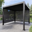 A1/FTR233 GRADE A1 - 3x3m Heavy Duty Charcoal Aluminium Pergola with Adjustable Louvered Roof & 2 Textilene Side Panels