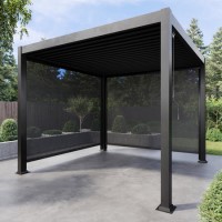 GRADE A1 - 3x3m Heavy Duty Charcoal Aluminium Pergola with Adjustable Louvered Roof & 2 Textilene Side Panels