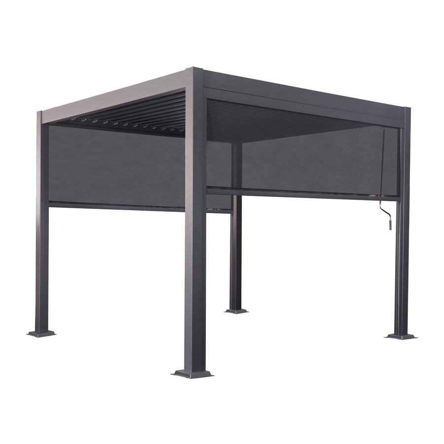 3x3m Heavy Duty Charcoal Aluminium Pergola with Adjustable Louvered Roof & 2 Textilene Side Panels