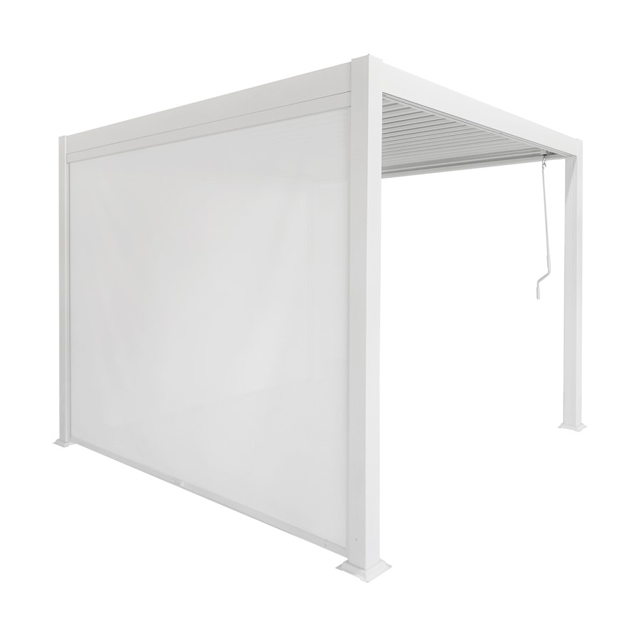 ONLY OPENED - 3 x 3m Heavy Duty White Aluminium Pergola with Louvred Shutter Roof with Two Textilene Side Panels