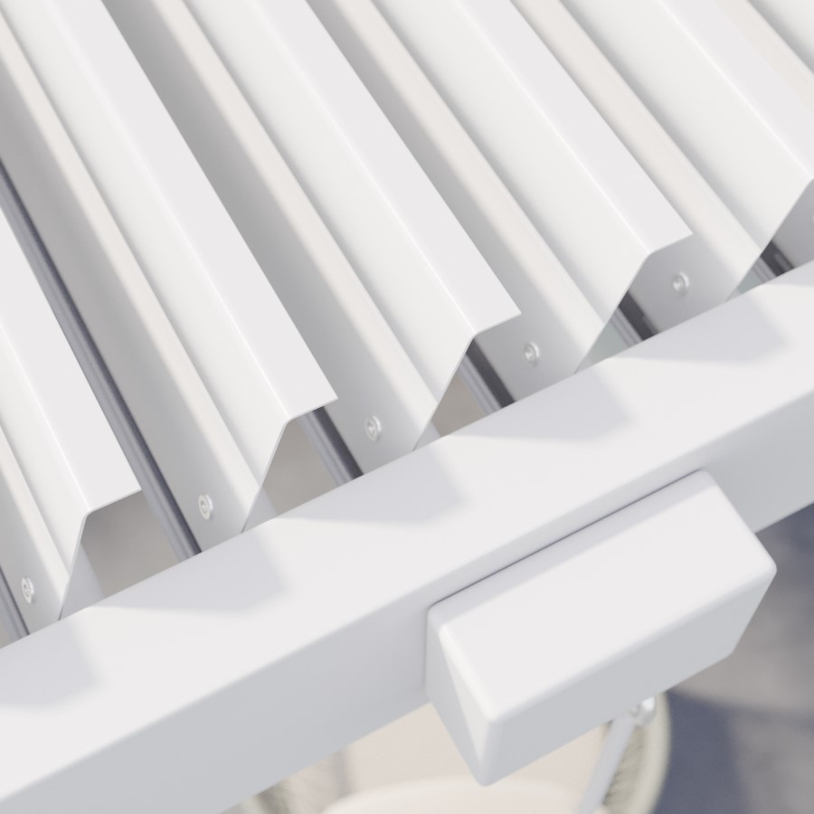 ONLY OPENED - 3 x 3m Heavy Duty White Aluminium Pergola with Louvred Shutter Roof with Two Textilene Side Panels