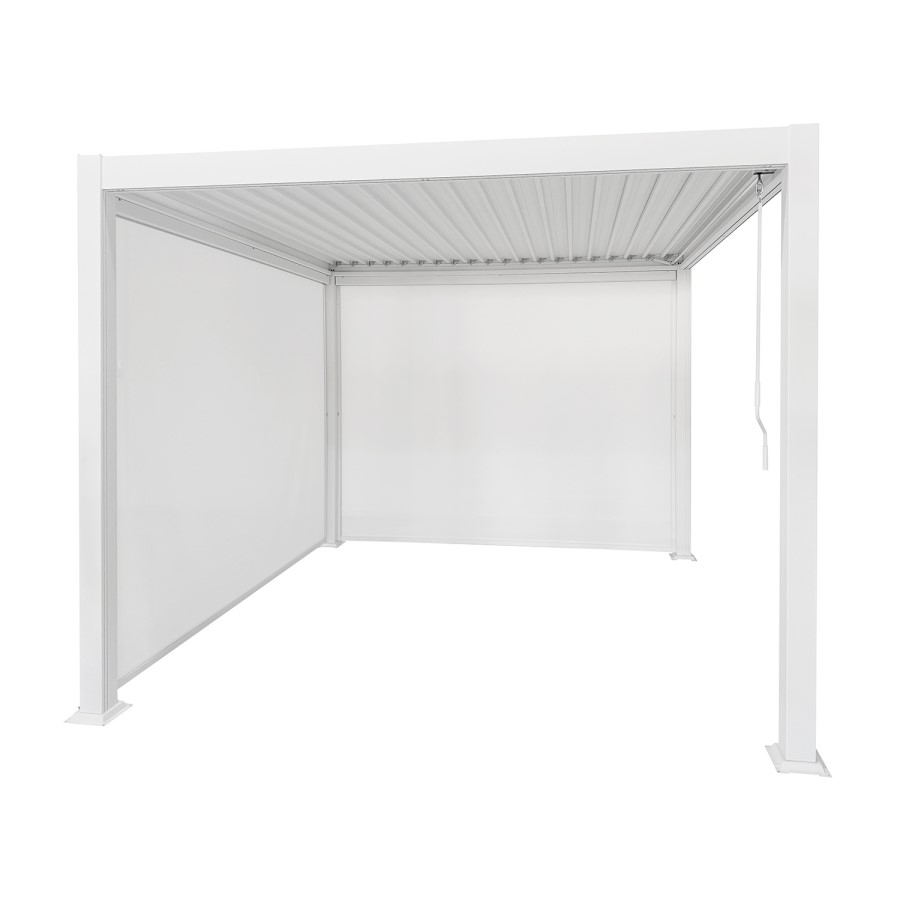 ONLY OPENED - 3 x 3m Heavy Duty White Aluminium Pergola with Louvred Shutter Roof with Two Textilene Side Panels