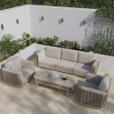 FTR237 5 Seater Beige Aluminium and Rattan Sofa and Armchair Set with Coffee Table