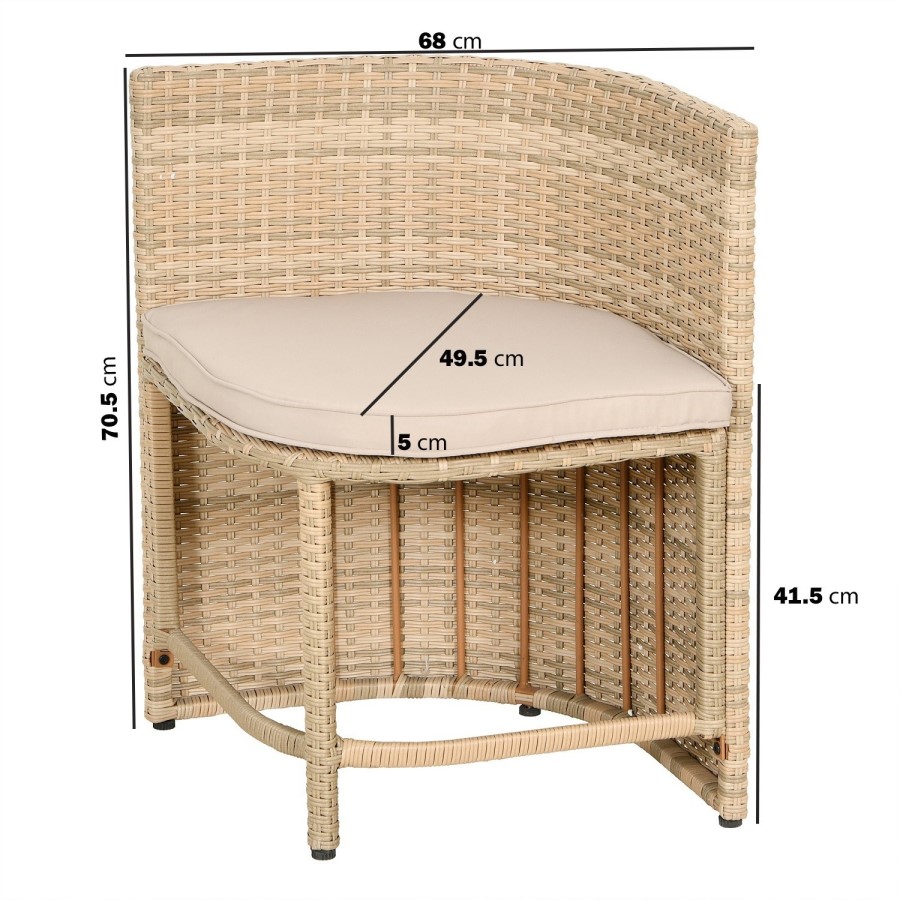 4 Seater Curved Beige Rattan Cube Dining Set with Parasol