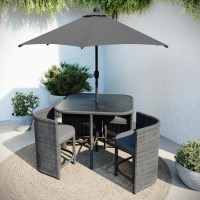 4 Seater Curved Grey Rattan Cube Garden Dining Set with Parasol