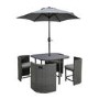 4 Seater Curved Grey Rattan Cube Garden Dining Set with Parasol