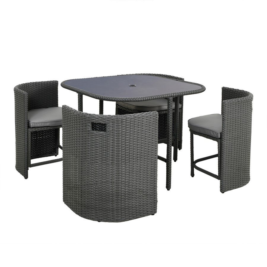 4 Seater Curved Grey Rattan Cube Garden Dining Set with Parasol