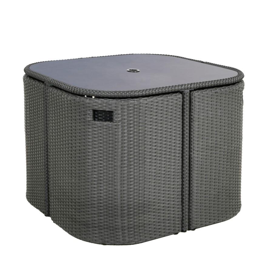 4 Seater Curved Grey Rattan Cube Garden Dining Set with Parasol