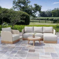 4 Seater Wood Effect Rattan Sofa Set with Round Coffee Table