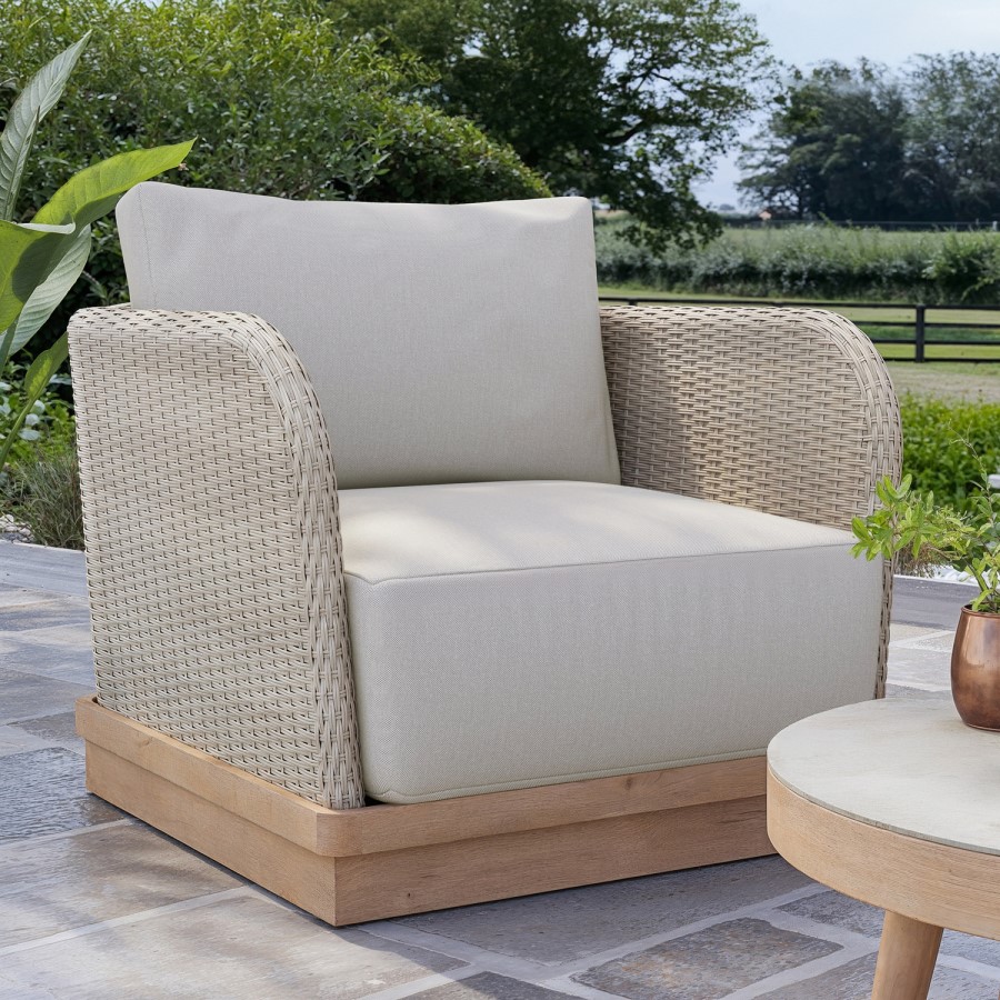 4 Seater Wood Effect Rattan Sofa Set with Round Coffee Table