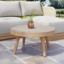 4 Seater Beige Wood Effect Rattan Garden Chaise Sofa Set with Round Coffee Table