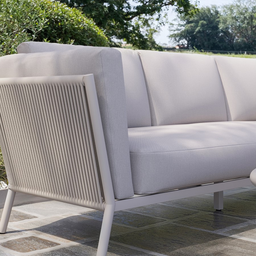 5 Seater Beige Rope Garden Corner Sofa Set with Nesting Tables