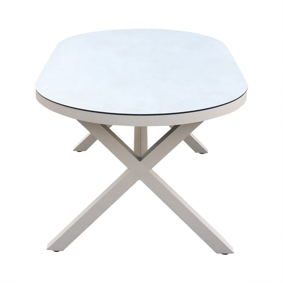 6 Seater Beige Aluminium & Rattan Oval Garden Dining Set