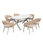 6 Seater Grey Garden Dining Set with Oval Table and Rattan Chairs