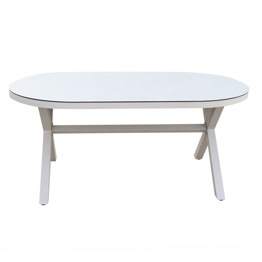 6 Seater Grey Garden Dining Set with Oval Table and Rattan Chairs