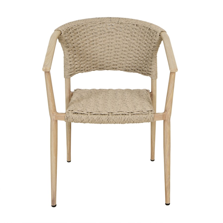 6 Seater Outdoor Dining Set with Rattan Chairs & Heat Transfer Wooden Effect