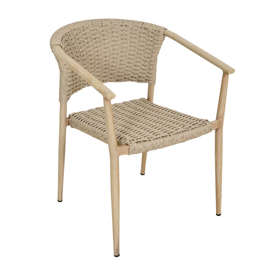 6 Seater Outdoor Dining Set with Rattan Chairs & Heat Transfer Wooden Effect