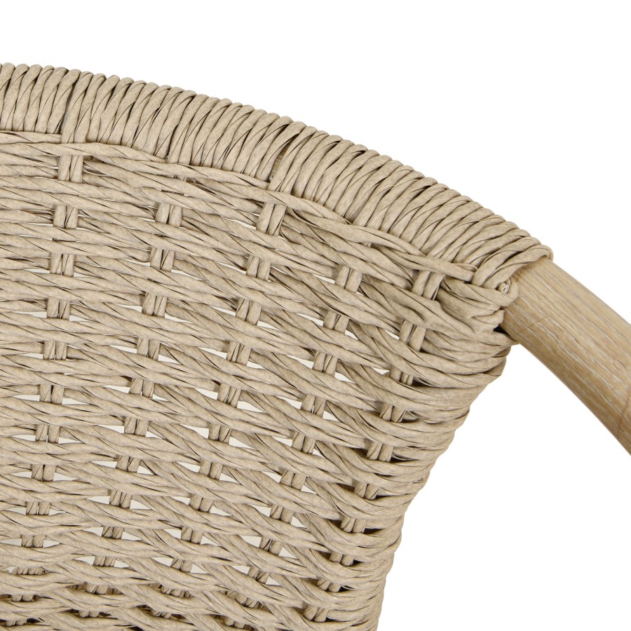 6 Seater Outdoor Dining Set with Rattan Chairs & Heat Transfer Wooden Effect